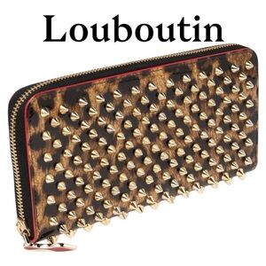 LOUBOUTIN PANETTONE SPIKES CALFSKIN PATENT LEATHER ZIP AROUND
WALLET